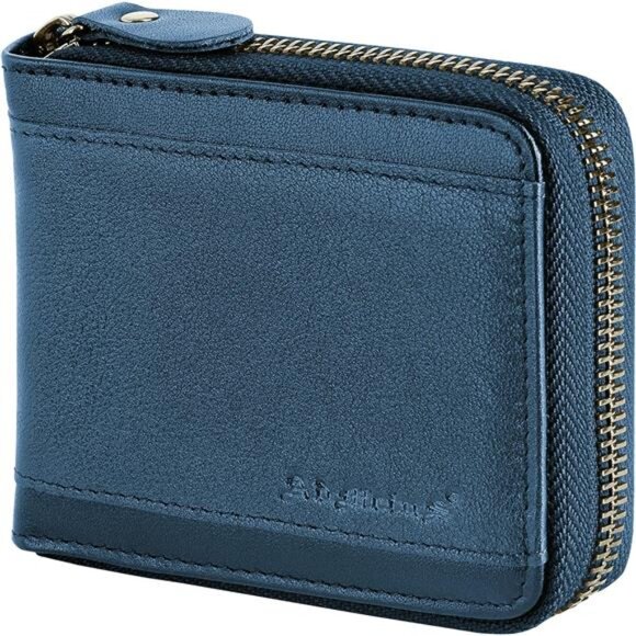 Mens RFID Blocking Wallets Zipper Leather Wallet for Men Bifold RFID